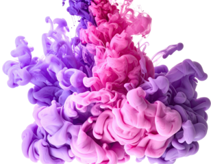 Swirling magenta, purple, and pink paint plumes against black background