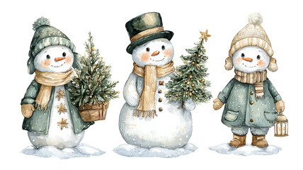 Watercolor christmas set with santa claus christmas tree fox and hare isolated transparent png clipart festive winter illustrations for cards posters invitations stickers and holiday design