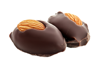 Chocolate covered almonds isolated on transparent background. Almonds nuts in chocolate isolated on white background.