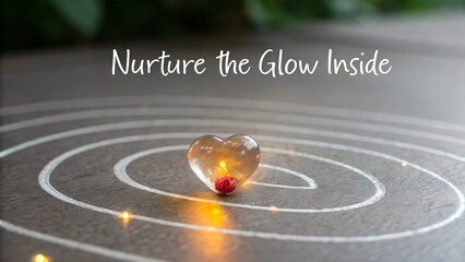 Heart shaped candle with radiant light on a textured surface