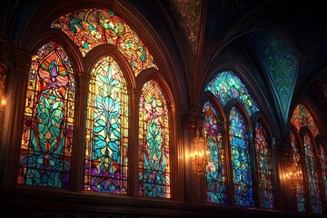 Brightly Colored Stained Glass Illuminates a Serene Space With Artistic Charm Generative AI
