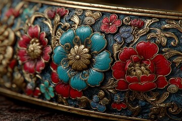 Colorful Ornamental Design Featuring Intricate Floral Patterns and Vibrant Hues Generative AI