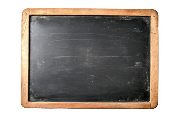 Fototapeta premium Old wooden framed chalkboard with white chalk marks isolated on transparent background. Back to school blackboard isolated on white background.