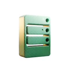 Green server rack icon with carbon fiber texture isolated on transparent background