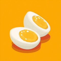 A halved hard-boiled egg, a classic culinary delight, with a vibrant yellow yolk on an orange background. This close-up shot captures the simple beauty of fresh food