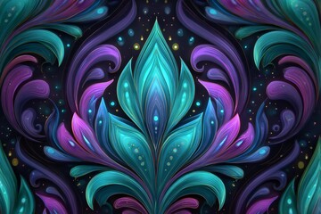 Vibrant Swirls of Neon Turquoise and Purple Create a Mesmerizing Art Piece Generative AI