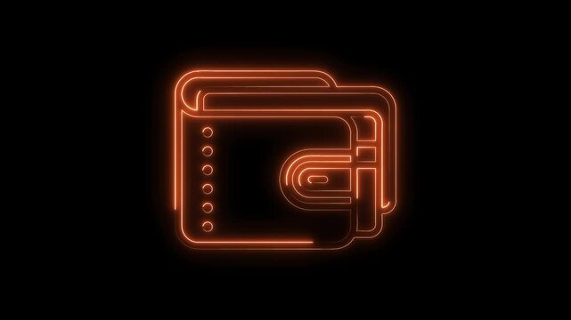 Glowing neon wallet icon animation on black background for financial tech or ecommerce content