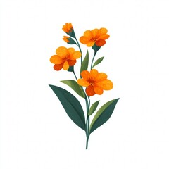 A delicate watercolor illustration of an orange marigold flower branch with green leaves and buds. The artistic style adds a gentle touch to the vibrant bloom