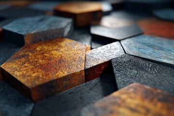 Deep Sawn Hexagonal Shapes Create an Artistic Pattern in Earthy Tones Generative AI