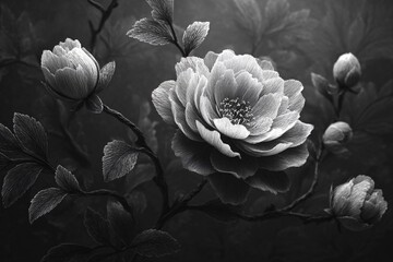 Floral Beauty Captured in a Minimalist Black and White Aesthetic Generative AI