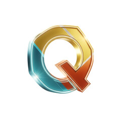 Stylized letter q with metallic gold, orange, and blue accents, isolated on transparent background