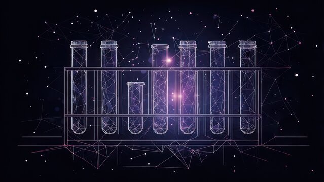 Abstract scientific research with glowing test tubes in a futuristic laboratory setting, exploring innovation and technology - Powered by Adobe