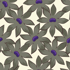 Exotic hand drawn flowers, seamless patterns with floral for fabric, textiles, clothing, wrapping paper, cover, banner, home decor, abstract backgrounds. Vector illustration
