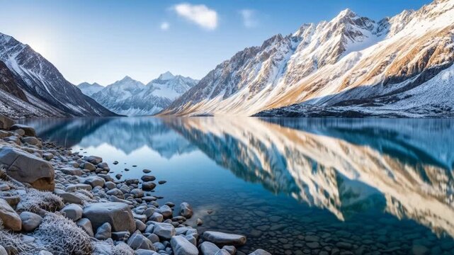 Stunning Mountain Lake Reflection in New Zealands Southern Alps.