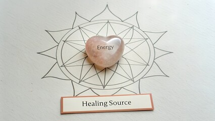 Rose Quartz Heart on a Sacred Geometry Background