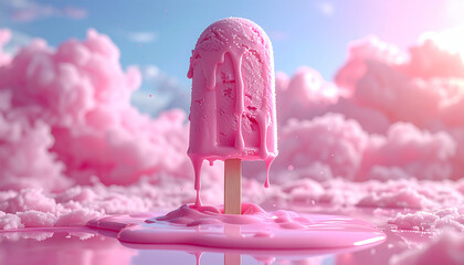 Strawberry ice cream cone melting
1