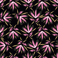 Exotic hand drawn flowers, seamless patterns with floral for fabric, textiles, clothing, wrapping paper, cover, banner, home decor, abstract backgrounds. Vector illustration

