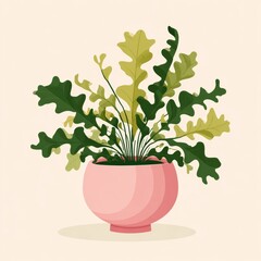 An illustration of an eye-catching houseplant thriving in a pink pot