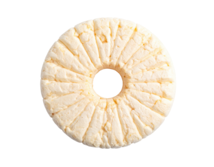 A ring-shaped baked good, light yellow, with textured surface, isolated on black