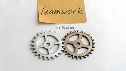 Two gears representing teamwork and the concept of cooperation