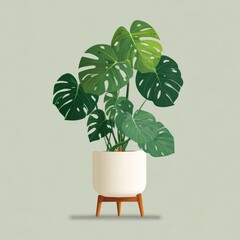 A decorative potted Monstera plant with its lush green leaves on display