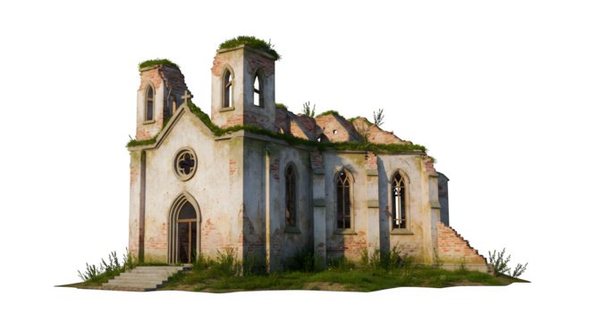 Beige, rough architecture appears in decayed grunge style. Surface is sunlight creating shadows. Use as game asset, poster, architecture presentation, or video backdrop.