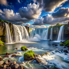 scenic view of waterfall against sky