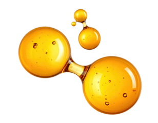 Shiny, golden, connected spheres with a glossy finish on a stark black backdrop