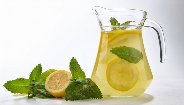 Jarra De Limonada Con Menta Sobre Fondo Blanco