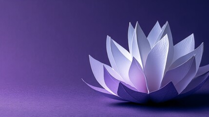 minimalistic white paper origami petals on a purple background
