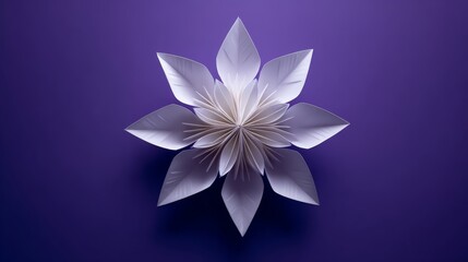 minimalistic white paper origami petals on a purple background