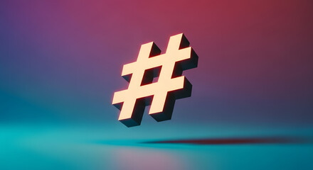 Obraz premium Golden Hashtag Symbol on Vibrant Gradient Background