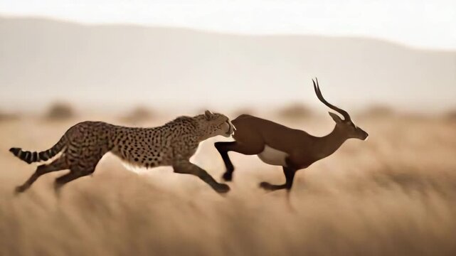 Ultra HD A cheetah is chasing a deer video, cheetah chasing a gazelle in the african savanna during the dry season