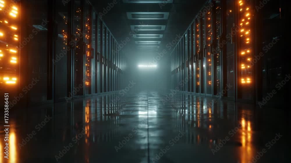 Canvas Prints ultra hd data server video, server room with working equipment for data center, dark and futuristic 