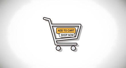 E-commerce Shopping Cart Icon with "Add to Cart" and "Shop Now" Buttons
