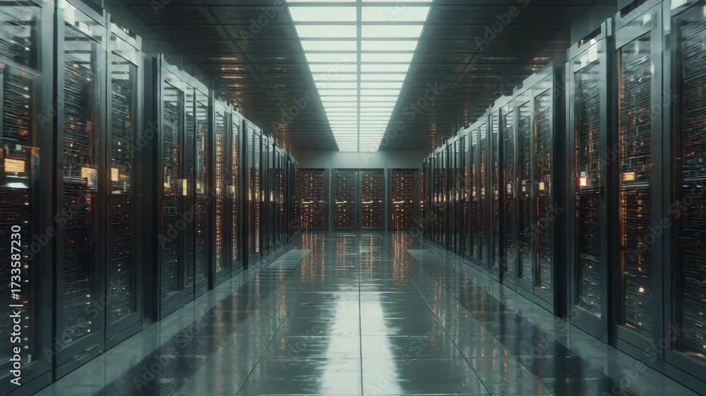 Wall mural ultra hd data server room video, server room with rows of rack servers for data storage and processi