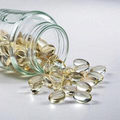 Transparent capsules are sent from a jar on the table