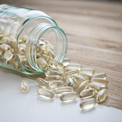 Transparent capsules are sent from a jar on the table