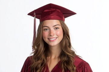 studio portrait of a high school graduate wearing a red uniform