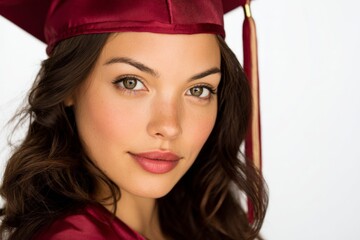 studio portrait of a high school graduate wearing a red uniform