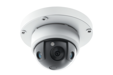 White dome security camera for surveillance isolated on transparent background. CCTV cameras isolated on white background.