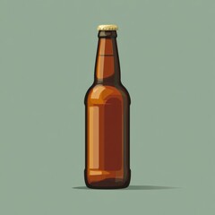 A refreshing bottled beer on a light green backdrop. The bottle is filled with a golden liquid and is ready to drink.