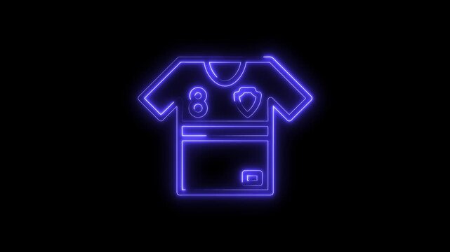 Soccer jersey with number eight neon illustration animated on black background