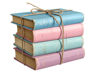 Stacked colorful books tied with twine, presented as a thoughtful gift