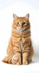 Fototapeta premium Portrait of a ginger tabby cat sitting against a white background looking at the camera calmly