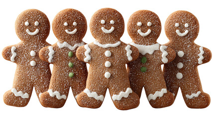 Gingerbread man christmas cookies set isolated on transparent background festive holiday biscuit people shapes cute decorated icing figures clipart for cards packaging banners winter baking treats