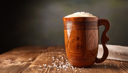 Enjoying Venezuelan Chicha De Arroz With Condensed Milk In A Carved Mahogany Glass