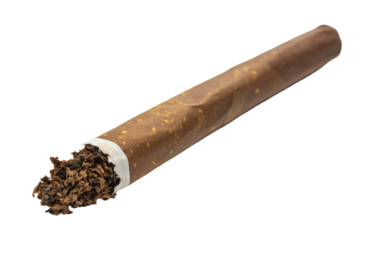 Close up of a tobacco cigar isolated on transparent background. Cigarette butt isolated on white background. - Powered by Adobe