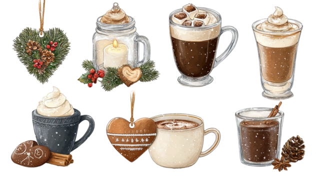 Colorful festive holiday cookies set png, isolated high resolution cutout elements, gingerbread stars hearts trees snowflakes and candy shapes for christmas cards banners packaging stickers design