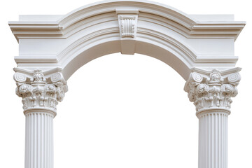 Fototapeta premium Ornate marble archway with corinthian columns isolated on transparent background. Classic column arch isolated on white background.